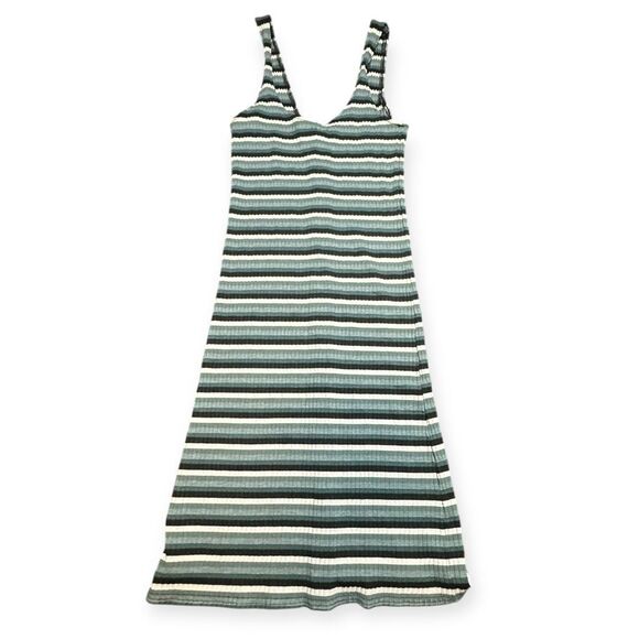 AMERICAN EAGLE Women’s Green Blue Striped Sleeveless Button Front Tank Midi Dres - Picture 2 of 5